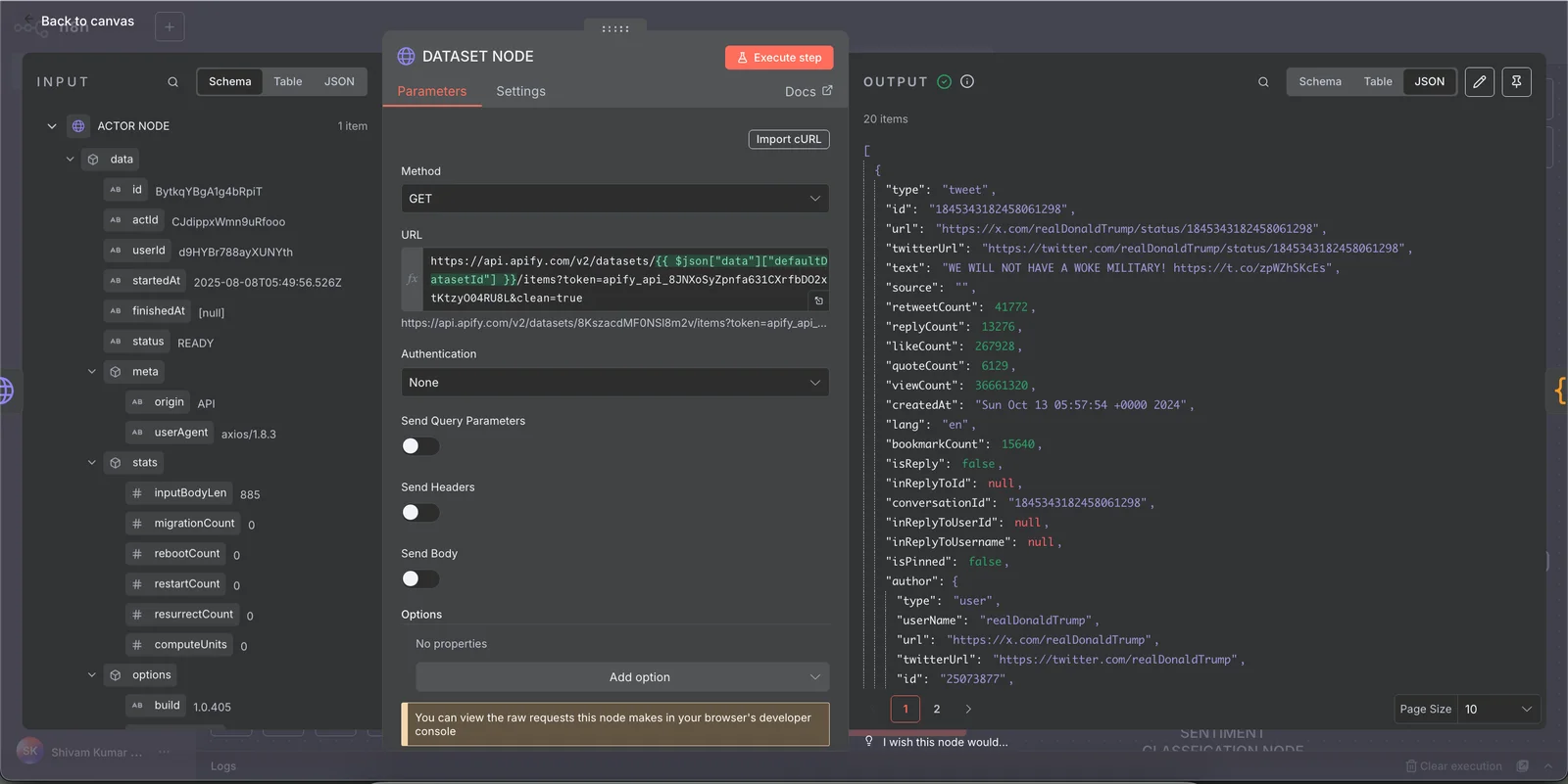 Fetch dataset HTTP node configuration