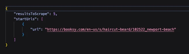 Booksy actor JSON input format