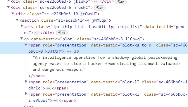 HTML element for movie summary