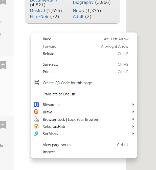 Right-click context menu options