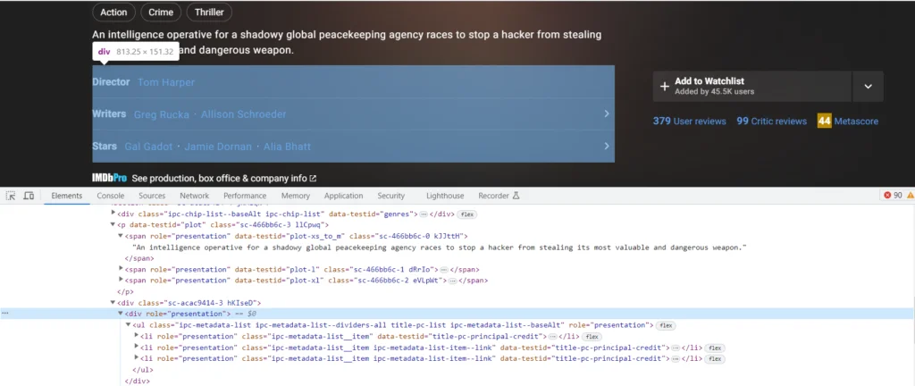 HTML structure of cast details section