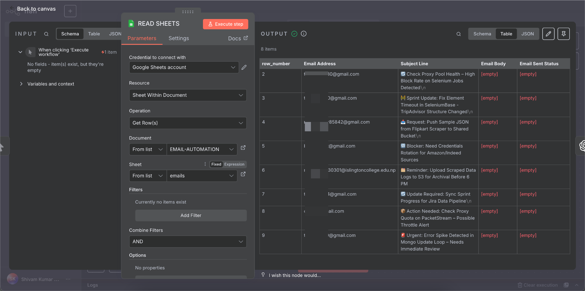 Google Sheets node