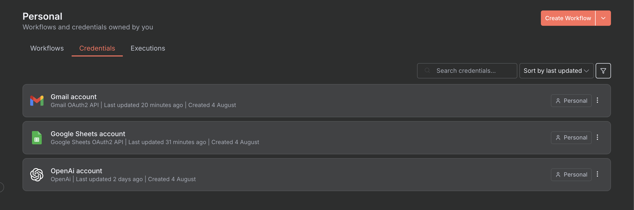 n8n credentials screenshot
