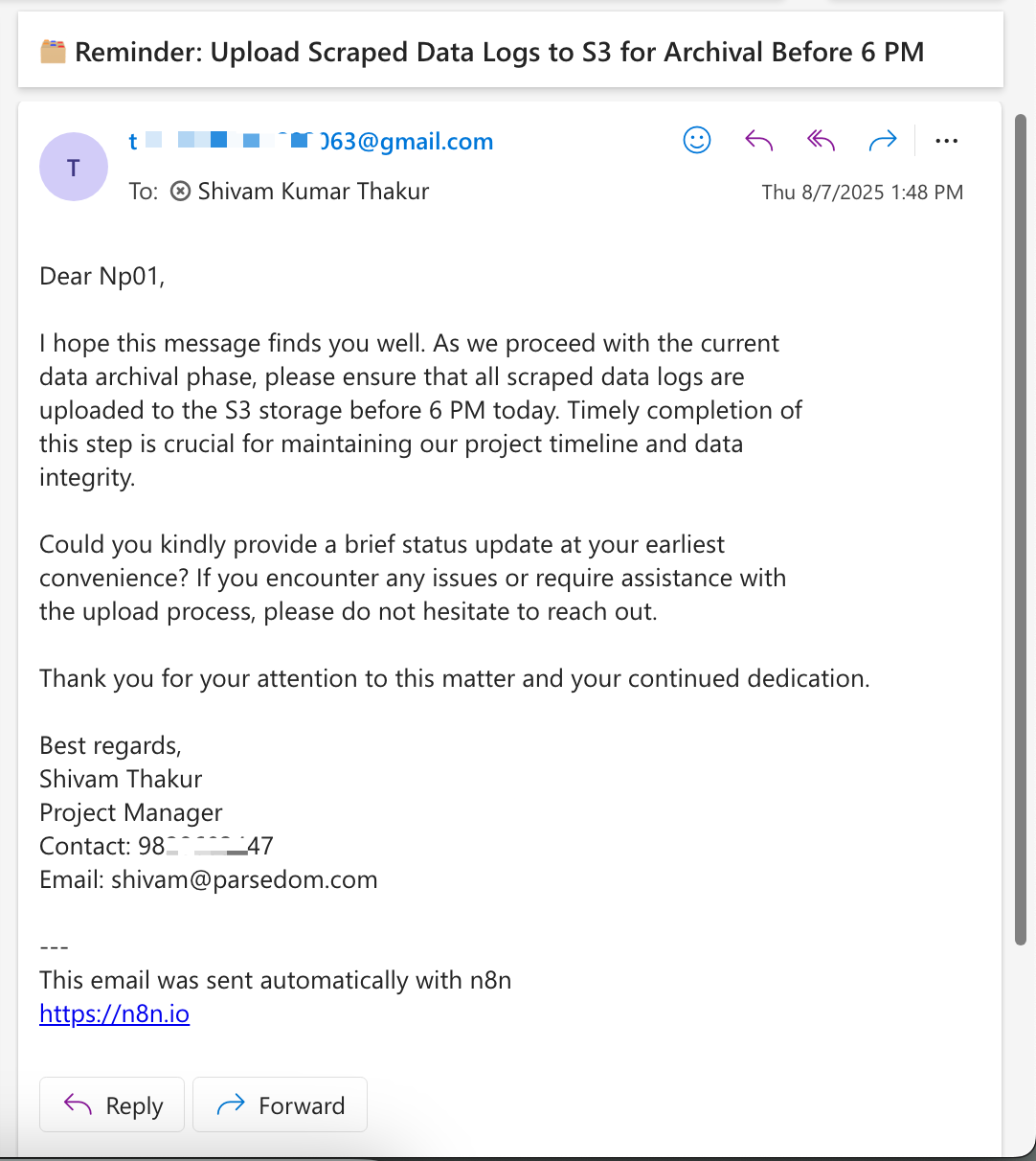 Email Sent Proof