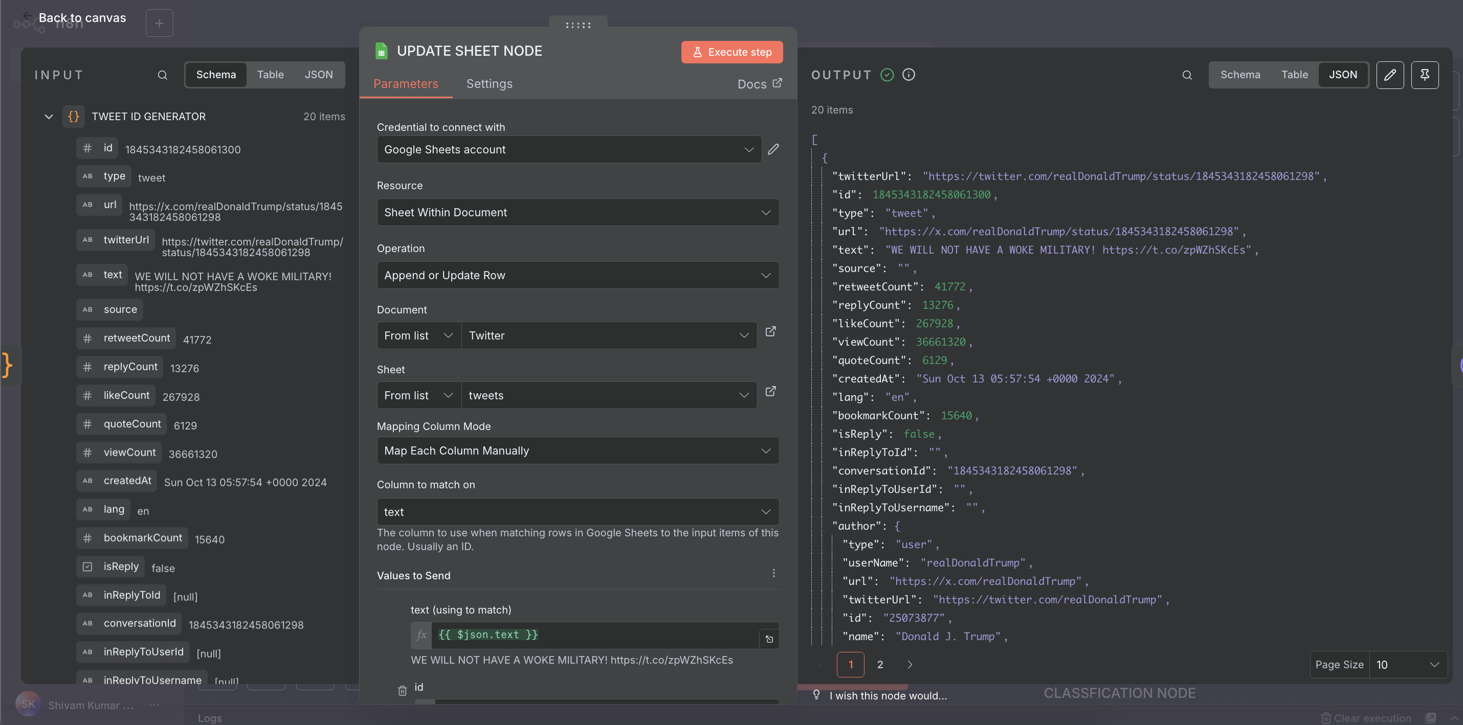 Google Sheets Node